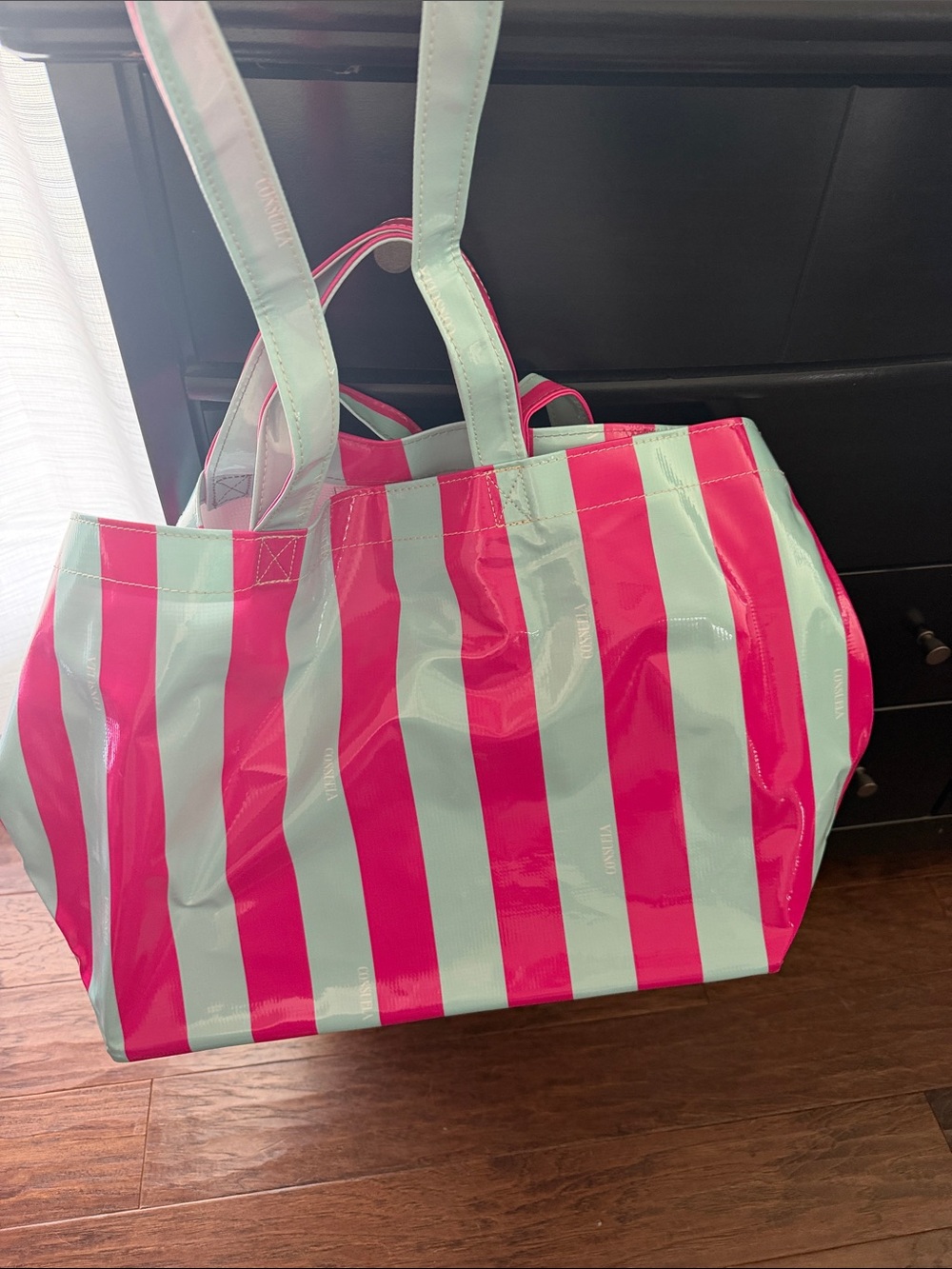 Consuuela giant Striped Pink and Light Teal Tote Bag